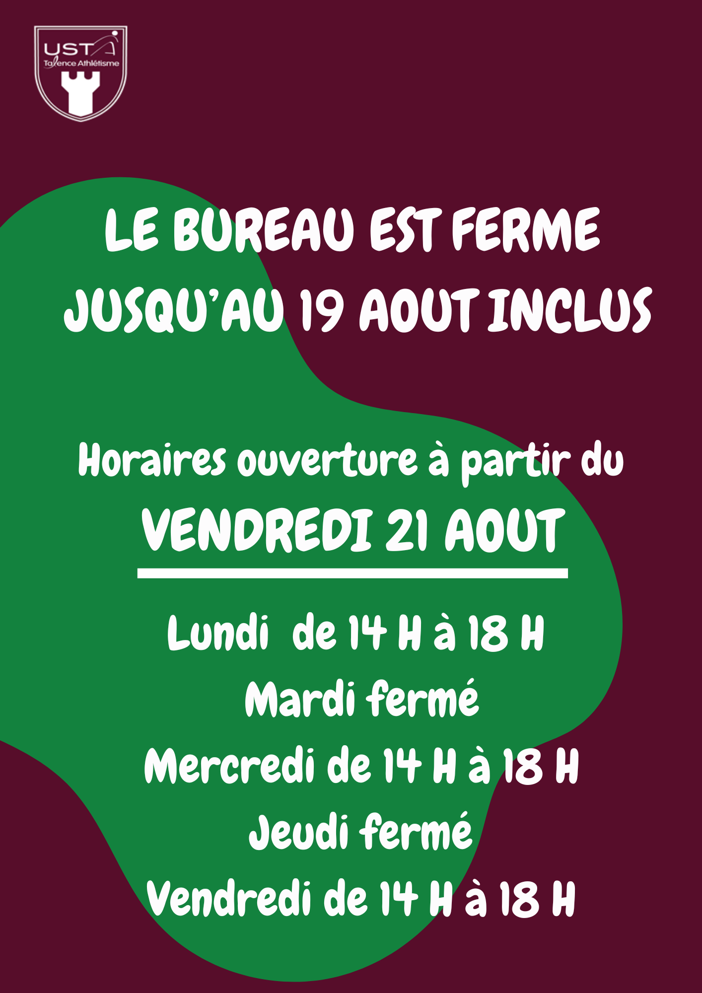 HORAIRES OUVERTURE DU BUREAU